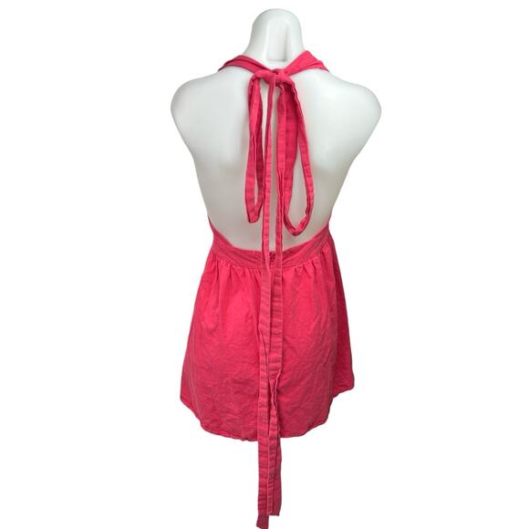 Double Crazy 100% Cotton Pink Plunge V Halter A Line Mini Dress Size M - Picture 2 of 4